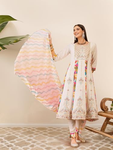 Image of ishin Floral ethnic motif embroidered kurta set with dupatta