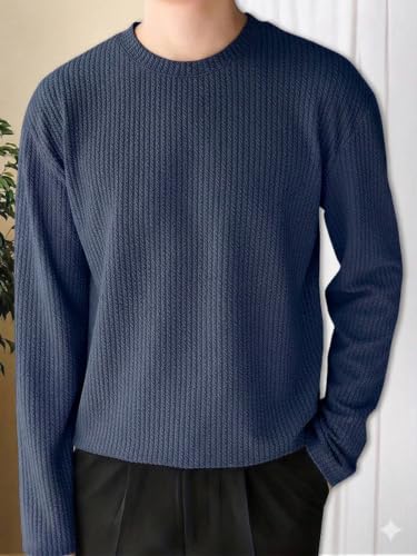 Image of Men's Polyester T-Shirt with Round Neck Long Sleeves Solid Pattern Regular Fit and Standard Length | Mans T Shirts for Casual