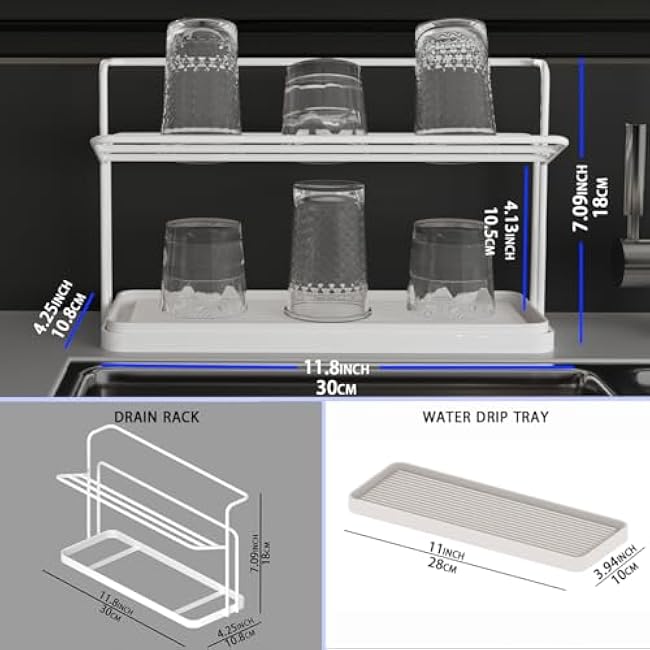 Protects Cups from Water Marks: The Drain Tray Effectively drains Water Away from Cups, preventing Water Stains and Preserving Their lifespan (White)