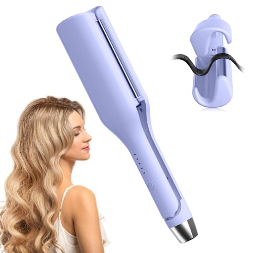 XPJBKC Rizador Pelo Ondas, 32mm Tenazas para Rizar el Pelo con 5 Temperaturas Ajustables, Antiquemaduras Ondulador de Pelo, Tenacillas para Rizar el Pelo para Todo Tipo de Cabello, Morado