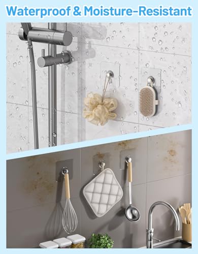 Image of 30 Pcs Adhesive Picture Hooks, 20 Ibs Load Heavy Duty Self Adhesive Wall Hooks for Hanging, Waterproof Picture Hangers Without Nails for Bathroom Kitchen, Transparent Sticky Hooks for Frames