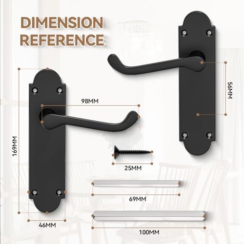 Bwintech 3 Sets Matt Black Richmond Lever on Plate, Latch Furniture, Backplate Door Handles,Suitable for Wooden Doors - Image 2