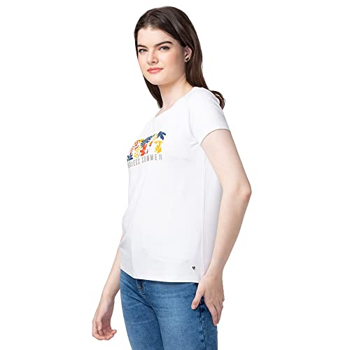 Image of Spykar Printed Blended Round Neck Women's Regular Fit Top