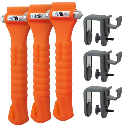 Lifehammer Brand Car Safety Hammer, The Original Emergency Escape and Rescue Tool with Seatbelt Cutter, Made in The Netherlands, Orange (3-Pack)