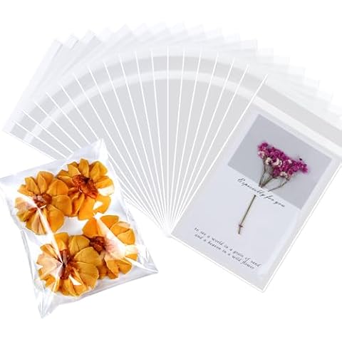 PigPotParty 5"x7" Small Clear Gift Bags for Favors, Cellophane Self Adhesive Party Favor Bags, 100Pcs Clear Plastic Goodie Bags, Perfect for Cookies, Treats, Snacks, Greeting Cards Wrapping Cover
