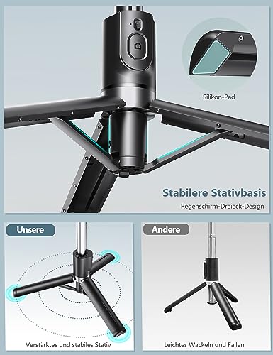 Selfie Stick Stativ mit 2 Fülllicht, Verbessertem Stabil Handy Stative mit Abnehmbarer Fernbedienung, 114cm Stativ für Smartphone Kompatibel mit iPhone Samsung & Android Smartphones 4