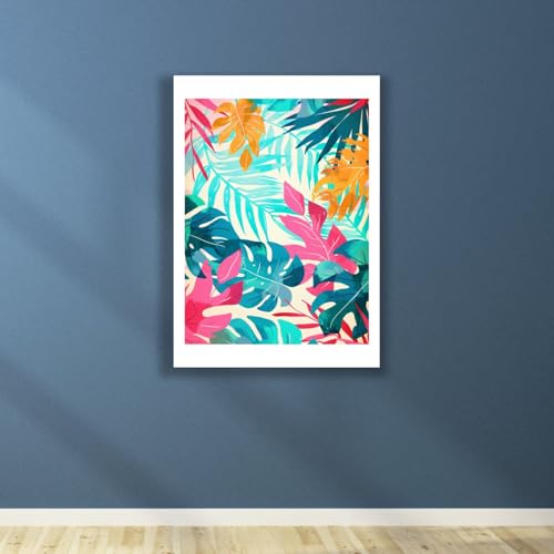 Neon Jungle Leaf Pattern grande affiche mate pour raviver un mur blanc sans reflets - 5