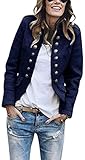  Blazer Femme Élégant Double Breasted Boutons en Laine OL Manches Longues Veste Blazer Slim Fit Veste Tailleur Cintrée Habillée Costume Jacket Manteau (Bleu Foncé, M)