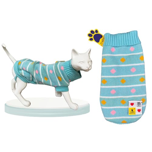 Image of A+a Pets' Cozy Knitted Flannel Sweater - Soft, Warm, Comfortable Fleece, Cold Weather Clothes for Dogs and Cats (XS, Polka Blue)