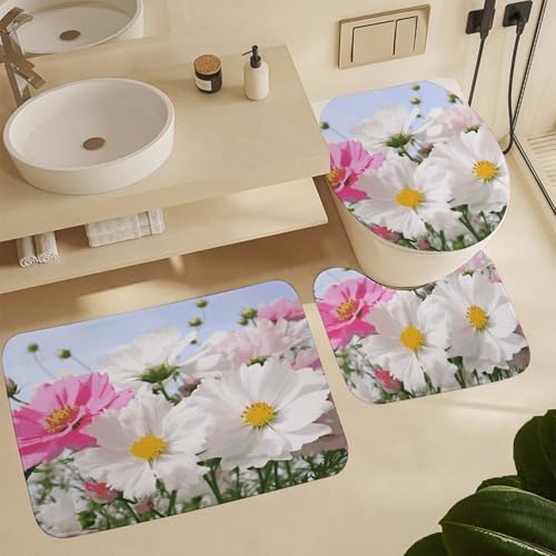 Rideaux de douche fleurs blanches tapis de bain antidérapant et accessoires - 7