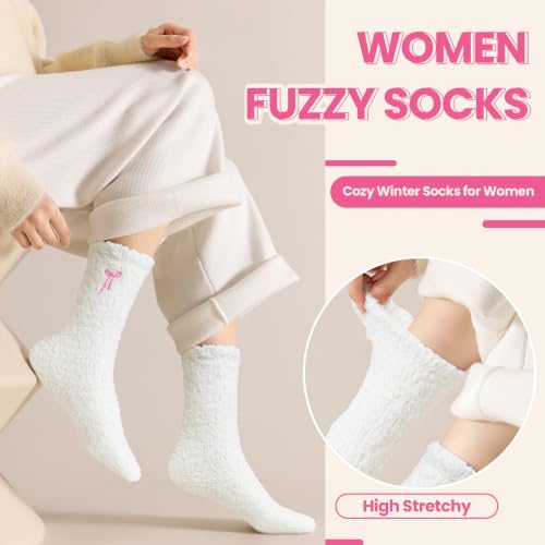 Image of Eocom Fuzzy Socks for Womens Warm Fluffy Winter Cozy Thick Plush Slipper Sleep Comfy Crew Christmas Socks 5 Pairs