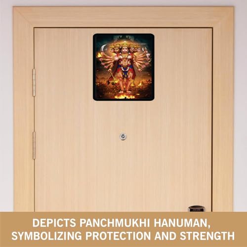 Image of BerryBox Panchmukhi Hanuman MDF Sticker Wall Frame Door Vastu Dosh Rectification Remedy Of Home, Office And Factory MDF Photo Poster with self adhesive tape 4x6 inch (Style 9)