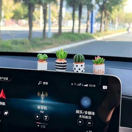Yexthos Mini Cactus Dashboard Decorations, Plant Car Accessories Rearview Mirror Ornament, Cute Car Decor for Women Girl