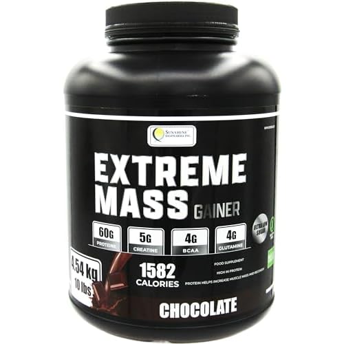 Extreme Mass Weight Gainer Muscle Builder, 5 lbs (2.27 kg) Less Sugar for Intense Workout Training Made of high Calorie Fortified whey Protein (10 lbs, Chocolate)