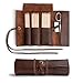 Hide & Drink Rustic Leather Pencil Roll Pouch/Multi Purpose Organizer Wrap for Craft/Work/Study Handmade Bourbon Brown