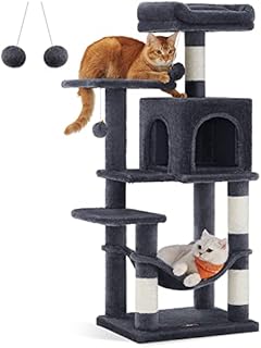 Feandrea Wysoki na 112 cm drapak Wielopoziomowy domek dla kota z 4 drapakami 2 platformy Hamak Jaskinia żelowo-różowymi PCT261P01