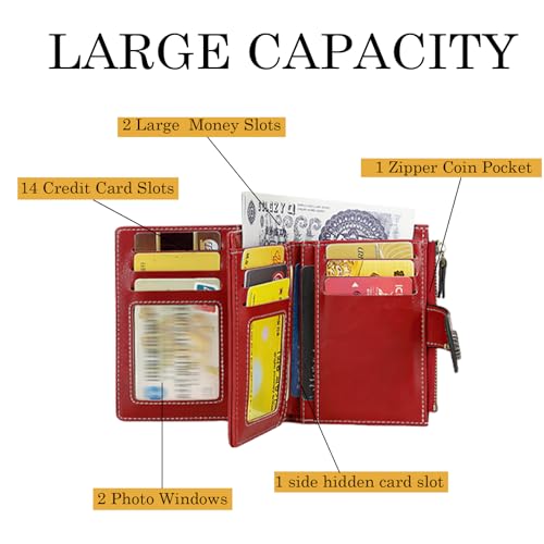 Womens Wallet Leather Bifold Rfid Blocking Wallet Credit Card Holder Wallets for Women with Zipper Pocket Wine Red3