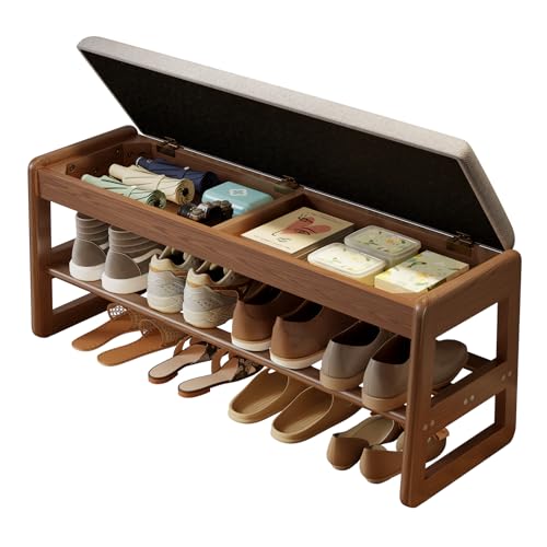 AQIMUELE Shoe Rack Bench,2 Tiers Shoe Bench with Storage with Flip-Top,Wood Shoe Rack for Entryway,Hallway(Walnut