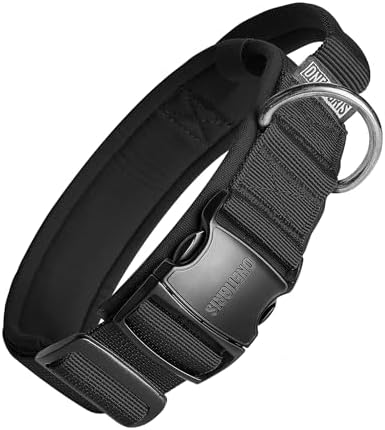 OneTigris Hunde Halsband mit Metallschnalle für Hunde (Schwarz, M) | Milltary Taktisches Hundehalsband mit Metallschnalle, verstellbar, bequemes Nylonhalsband für Spaziergänge und