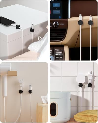 DSPET Spring Cable Clips Holder, 6Pack [1s Lock] Cord Organizer Cable Management, Easily Pull Cables in & Out Desk Cable Organizer, Strong Adhesive Wire Organizer Keeper for Nightstand Car Office - 5