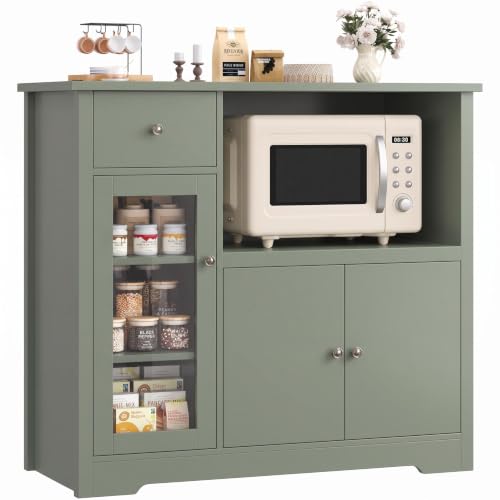 HORSTORS 35.4" Microwave Cabinet Sage Green
