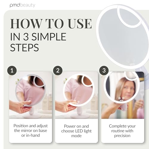 PMD Beauty Reflect Pro LED Makeup Mirror with Lights - TriLume Technology - Handheld Vanity Mirror - Three Modes, 360° Rotation, 5X Magnification, Travel Ready by PMD Beauty - Image 5