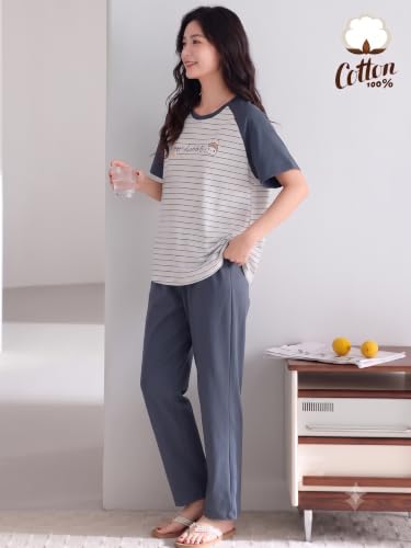 Image of Louis Luxe Womens Korean Night Dress|| Full Pyjama Set || Korean Nightsuit || Women Nightwear ||Round Neck Full Sleeve Nightsuit || Loungewear || Everyday Nightdress (ND-15)