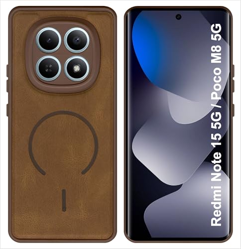 Image of SBMS Back Cover for Redmi Note 15 5G /Poco M8 5G | Ultra Slim Soft Rubberised Hard Case | Oil Feel Soft Leather Back | Mag-Safe Design (Mag-Safe Not Support) | Camera Protection Case Poco M8 5G (Brown)