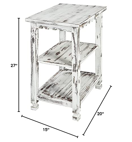 Alaterre Furniture Rustic Cottage End Table With 2 Shelves, White Antique, 20 In X 15 In X 27 In (W X D X H) #TOP6