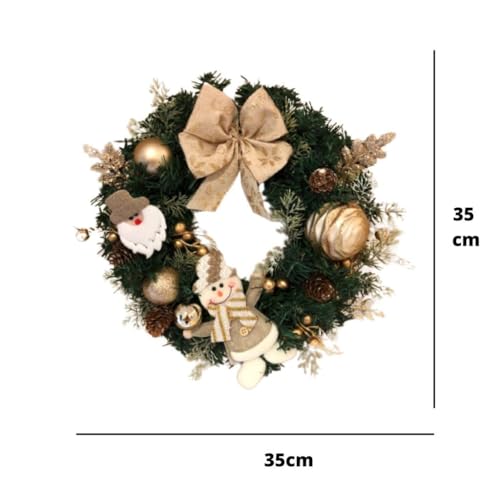 Guirlanda Premium Enfeite de Porta Decorada Laço Feliz Natal 35cm (Dourado)