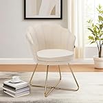 Polstersessel Esszimmerstühle, Stuhl Schminktisch, Stuhl Samt, Blütenblatt-Rückenlehne Lehnstuhl mit Metallbeinen Gold, Bis 150 KG Belastbar Beige – Bild 2