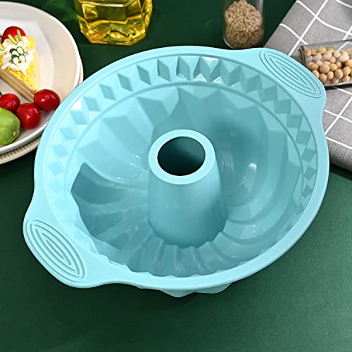 Anxbbo Silicone Cake Pan 9.5 Inch- Non-Stick Fluted Cake Pan With Handle, Tube Cake Pan Silicone Baking Molds For Jello, Gelatin, Pound Cake-Blue #TOP4