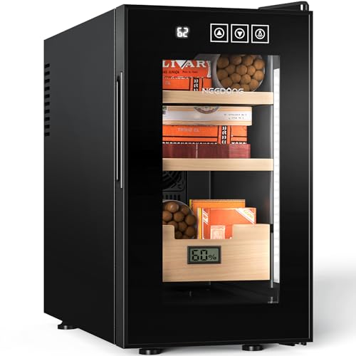 NEEDONE Humidor 23L with Cooling and Heating Temperature Control System, Electric Cooler for 150 Counts with Digital Hygrometer, Made with Spanish Cedar Wood, Gift for Men, 3 Layers