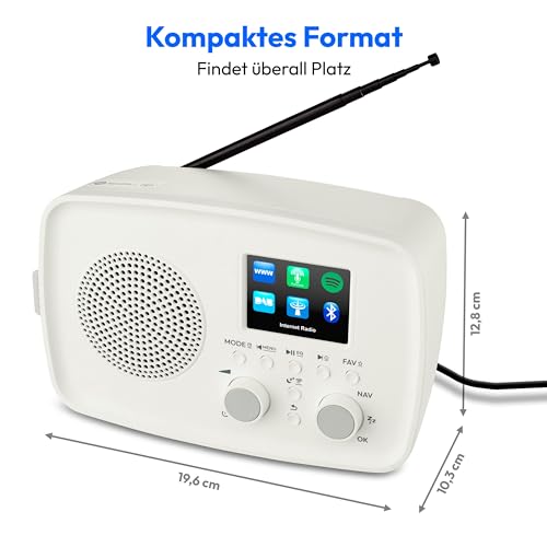MEDION Internetradio mit DAB+ Life IRE-1 (WLAN, DAB Plus UKW Radio, Bluetooth, EQ, Tropfwasserschutz, Teleskopantenne, Spotify Connect, Wecker, Schlummerfunktion, Einstellbarer Display-Dimmer) weiß