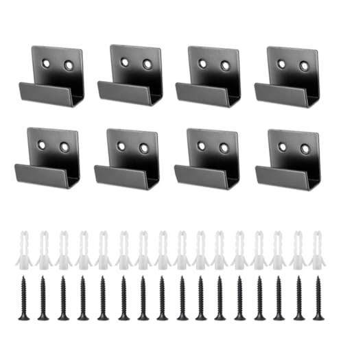 Image of Tile Display Wall Hanger, 8 Pcs Stainless Steel Wall Mount Brackets Hook, Heavy Duty Tile Hanger for Mirrors, Picture Frame Ceramic Wall Display (Black Inner Width 15mm /0.59 inch)