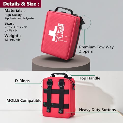 First Aid Kit, Professional Trauma First Aid Kit with Labelled Compartments Molle System for Car, Hiking, Backpacking, Camping, Traveling, and Cycling - Image 3