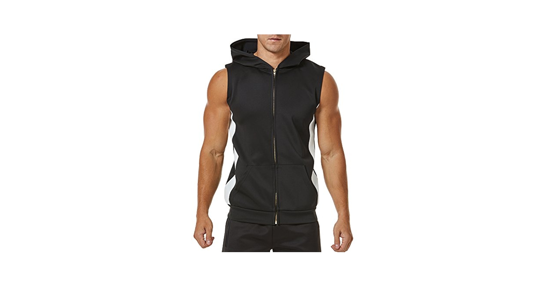 Ouber Men's Active Workout Sleeveless Zipper Up Hoodie Track