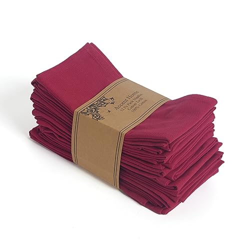 ACCENTHOME Accent Home 100% Cotton Napkins, Delicate Cloth Napkins for Dinners, Parties and Weddings，18 x 18 Inch Set of 12 - Burgundy