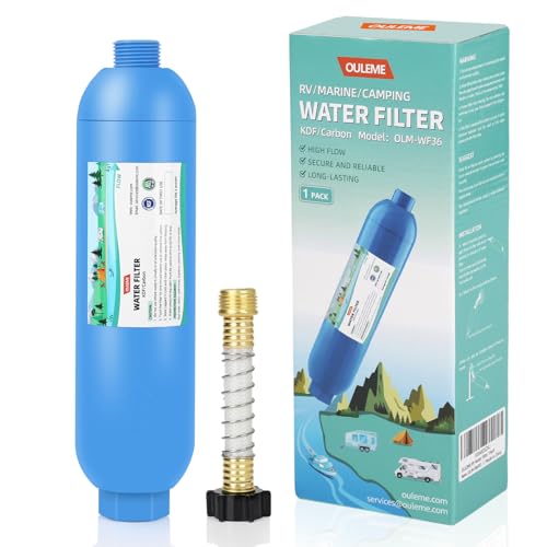 OULEME RV Water Filter, Inline Water Hose Filter for Camper, Travel Trailer, Marine, Garden, Pool, NSF Certified, Reduces Bad Taste, Odors, Chlorine - 1 Pack with Hose Protector