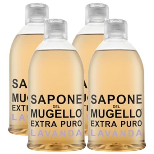 Sapone Extra Puro Per Mani, Viso e Corpo, LAVANDA. Con Estratto Biologico Di Foglia Di Olivo e Olio Essenziale Di lavanda 1000ml (4 Flaconi)