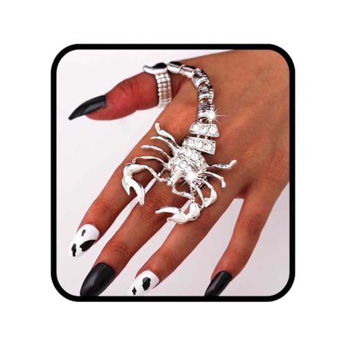 Punk Full Finger Ring Bracelet Scorpion Hand Chains Harness Rhinestone Hand Bracelets Adjustable Statement Rings Jewelry for Women