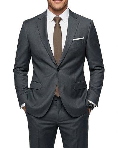 MY'S Men's 2 Piece Slim Fit Suit One Button Jacket Pants Set with Tie
