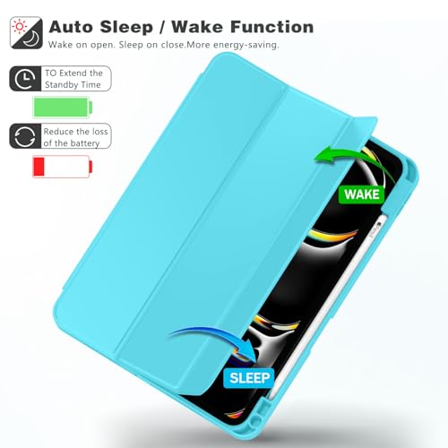 Image of ZryXal New iPad Pro 13 Inch Case (M5) 2025 / (M4) 2024 with Pencil Holder, Smart iPad Case [Support Pencil Pro and Pencil (USB-C)], Support Touch ID and Auto Wake /Sleep (Cyan)