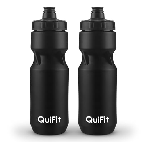 QuiFit Sport Trinkflasche BPA-frei, Fahrradflasche 2er Pack, Auslaufsicher, Sportflasche 710ml Passt Zu Den Meisten Fahrrad Flaschenhalter für Reiten, Fahrrad, Fitness(Black+Black(2pcs))
