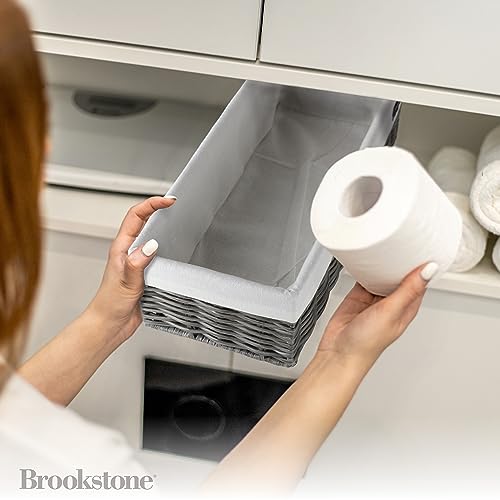 Brookstone BKH1545 [2 Pack Set] Wicker Storage Basket, Boho Organization And Storage Container, Decorative Shelf Bin thumb #4