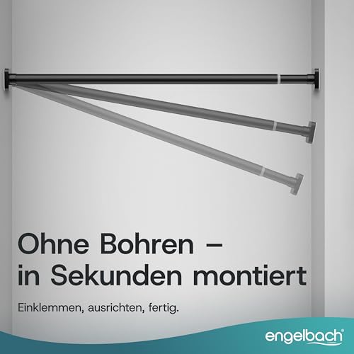 Engelbach® Vorhangstange ohne Bohren - Massiver Karbonstahl (Ø 25mm) für stabilen Halt - Individuell anpassbare Teleskopstange, Gardinenstange ausziehbar, Schwarz, 50-85cm
