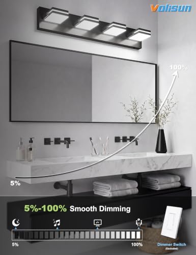 Image of VOLISUN 4 Light Bathroom Vanity Light, 27.16 inch Dimmable Bathroom Light Fixtures Over Mirror, 5 Color Temperatures, 180Rotatable Head, Black LED Vanity Lights for Bathrooms-ETL Certificated