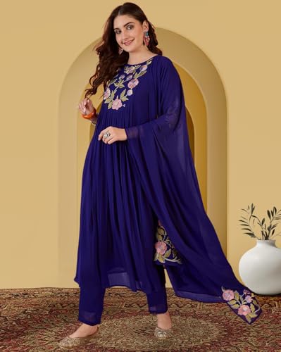 Image of Amazon Brand - Tavasya Women Zomato Thread Cording Embroide Kurta with Pant and Dupatta|Salwar Suit|Kurta Set|3 Piece Set