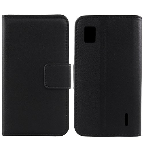 Gukas Design Genuino Cuero Case para LG Optimus G E973 E975 Flip Billetera Funda Carcasa Autentico Ranuras Tarjetas Piel Premium Cover (Negro)
