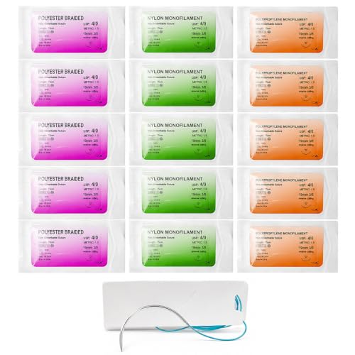 PHYNDR 15 Pièces couture avec aiguilles d'exercices - Kit de couture chirurgicale - Fil de pratique de suture idéal pour les étudiants Pratique de la suture - Kit d'aiguille et fil